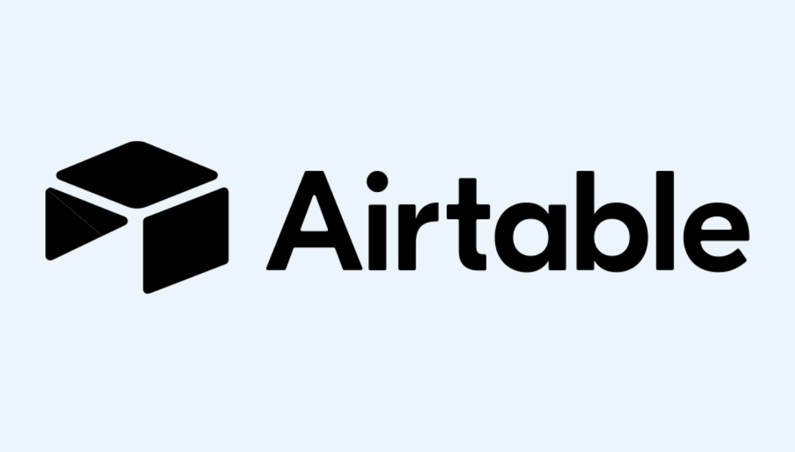 Airtable company logo with black geometric icon and text on a light background.