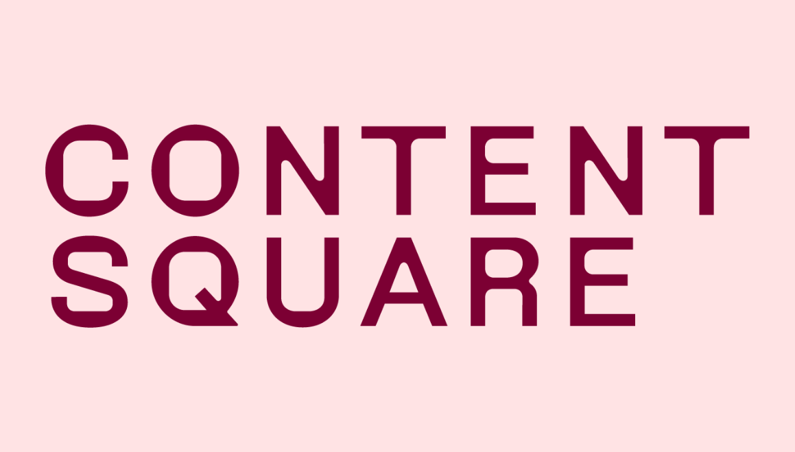 ContentSquare logo with bold, capital letters in dark red on a light pink background.