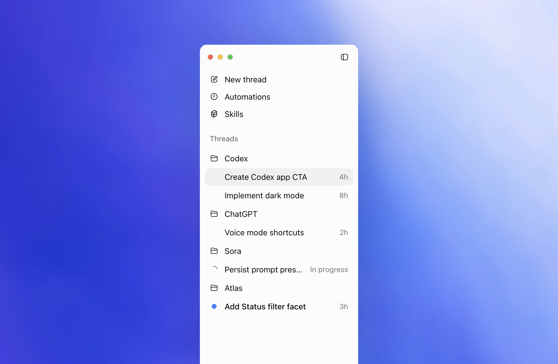 ChatGPT Codex on a gradient blue background