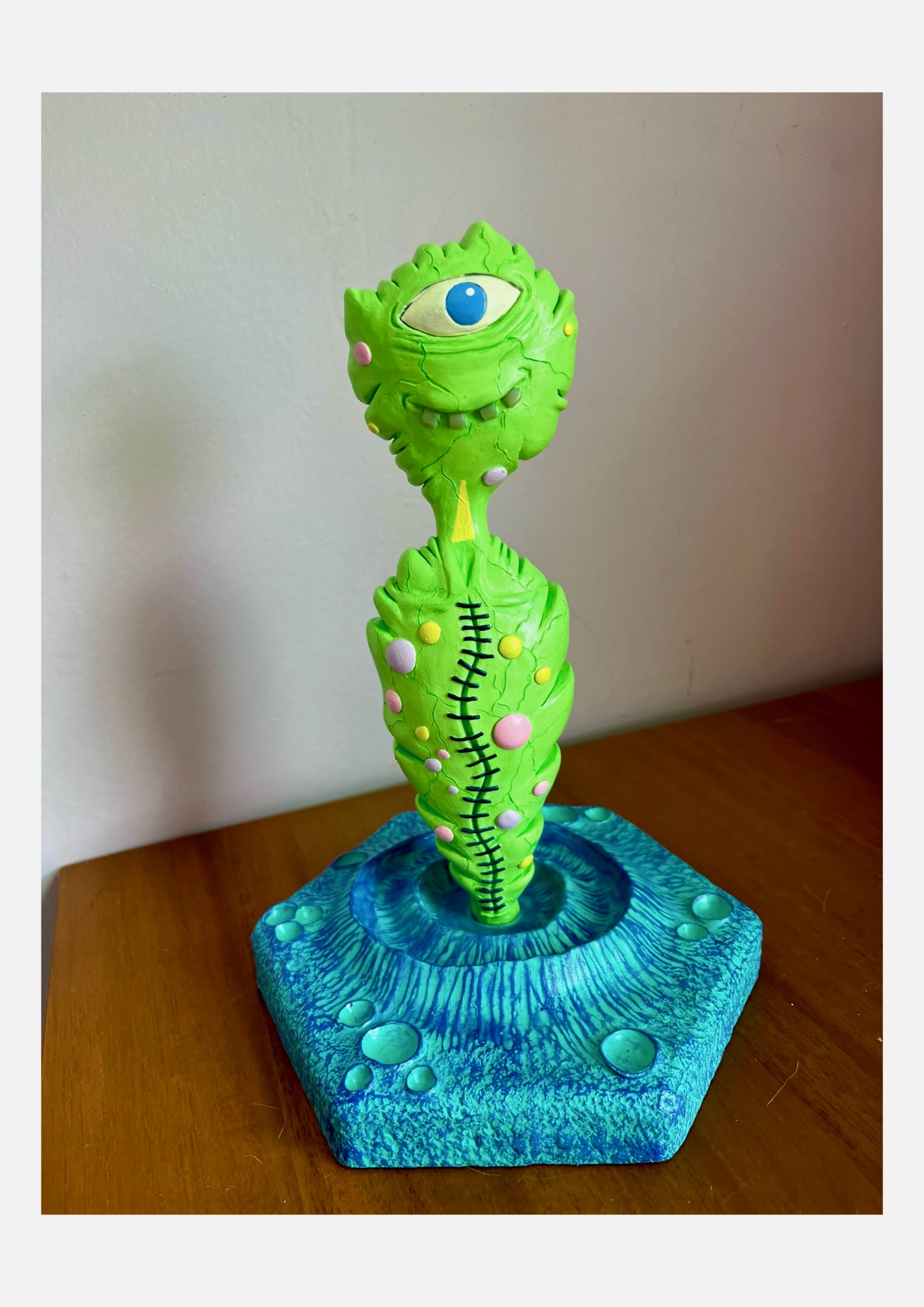 "Cute green guy" Handmade Clay Figurine!