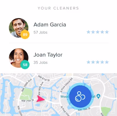 Image of a map and two potential cleaners for customers to select their cleaners