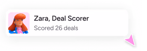 Profile card for Agent Zara, Deal Scorer, who scored 26 deals.
