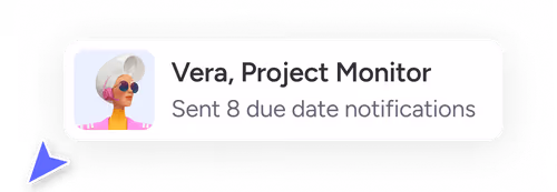 Profile icon of Agent Vera, Project Monitor, who sent 8 due date notifications.