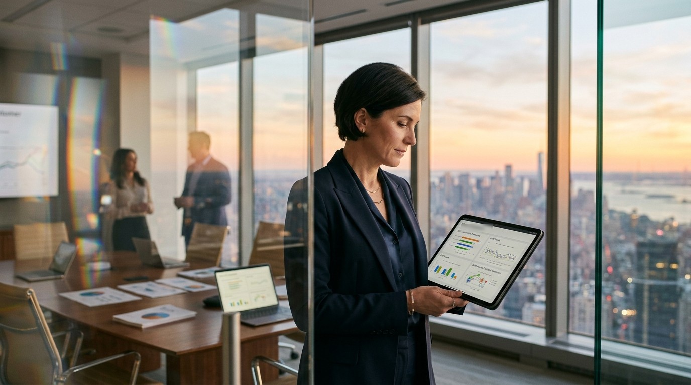 Responsable digital consultant les indicateurs du parcours client sur sa tablette