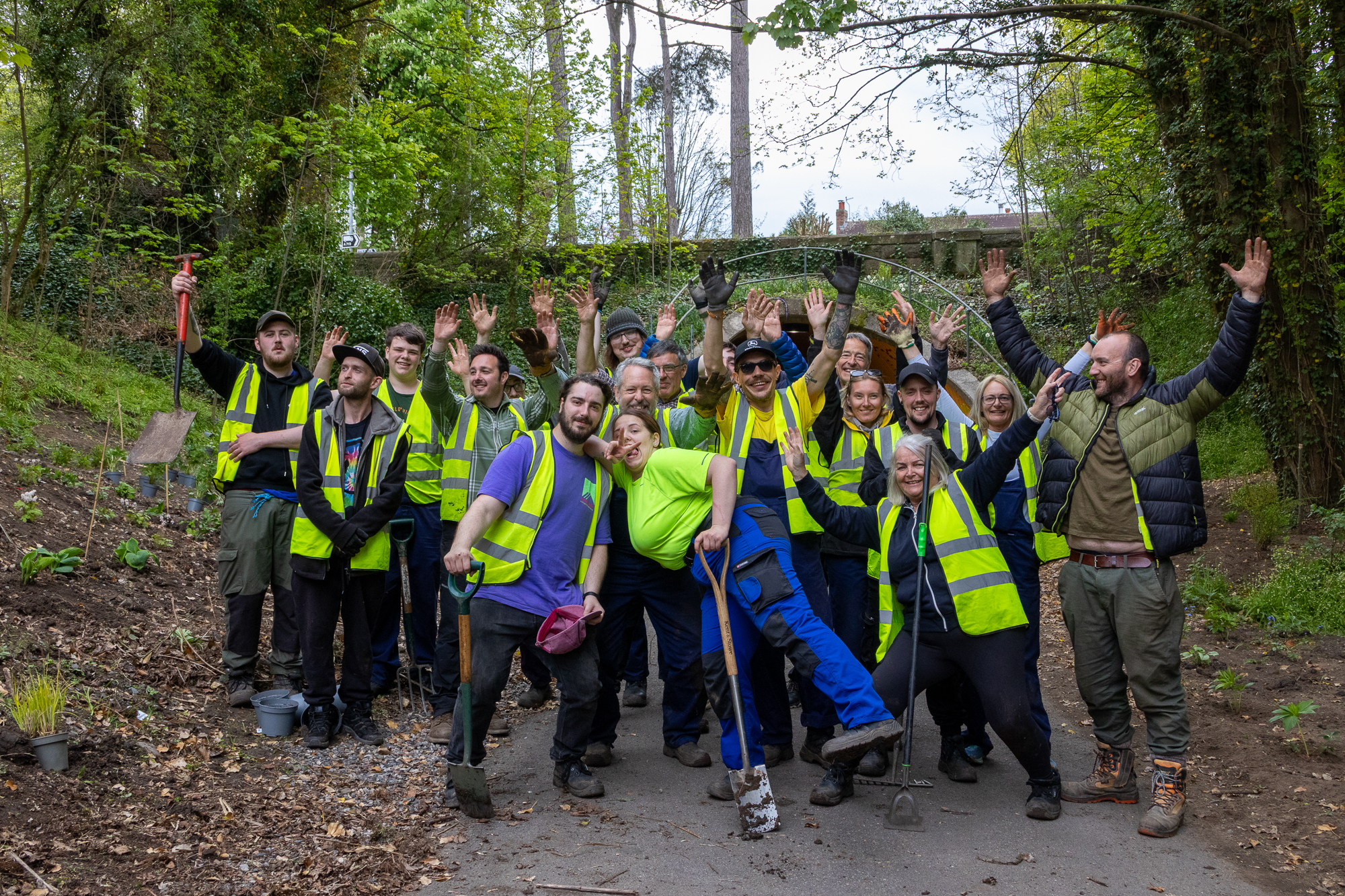 Horticulture students from Ayrshire College posing in front of the Alloway Tunnel.