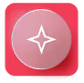White compass star icon centered on a pink circular button with a shadow on a white background.