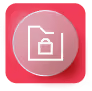 White icon of a folder with a document inside, on a pink rounded square background with a shadow effect.