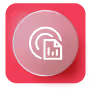 Icon with a white outline of a bar chart surrounded by a circular arrow inside a rounded square with a pink gradient background and a shadow effect.