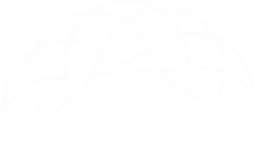 White interconnected curved lines forming an abstract symmetrical arch pattern on a black background.