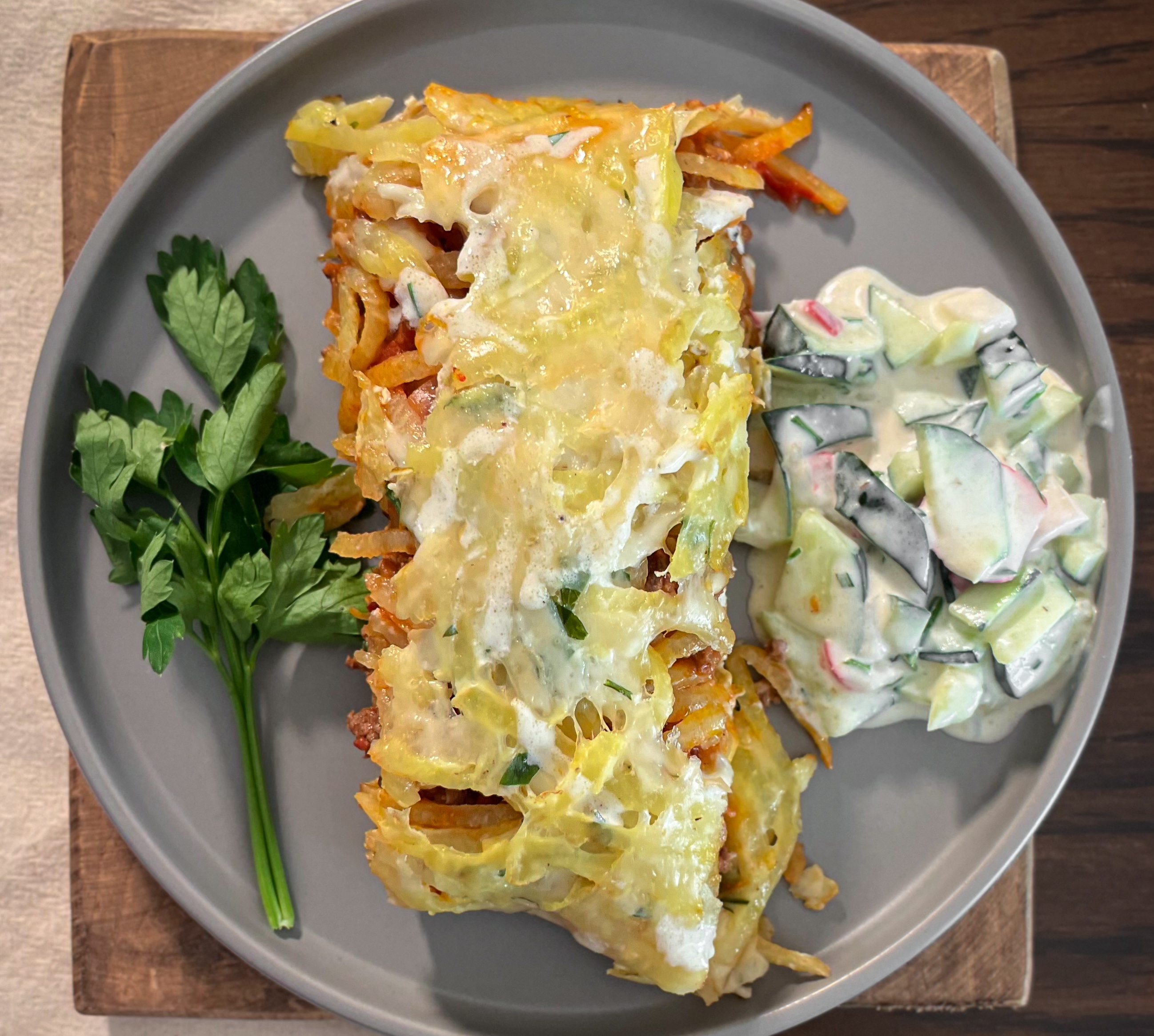 Potato Roll with Beef & Cucumber-Radish Salad