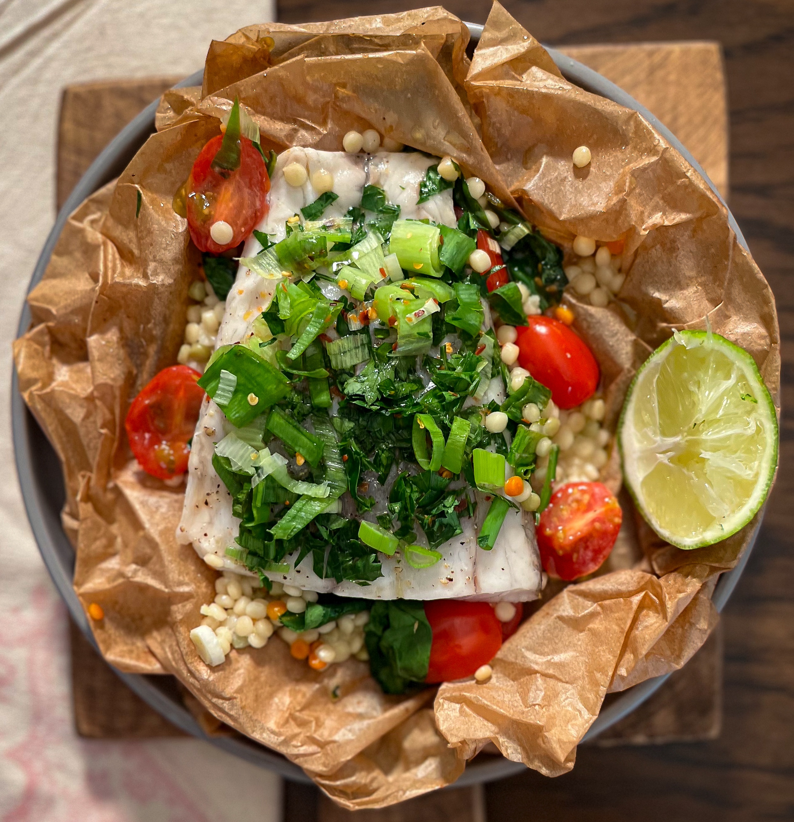 Halibut and Coconut Couscous Pouches