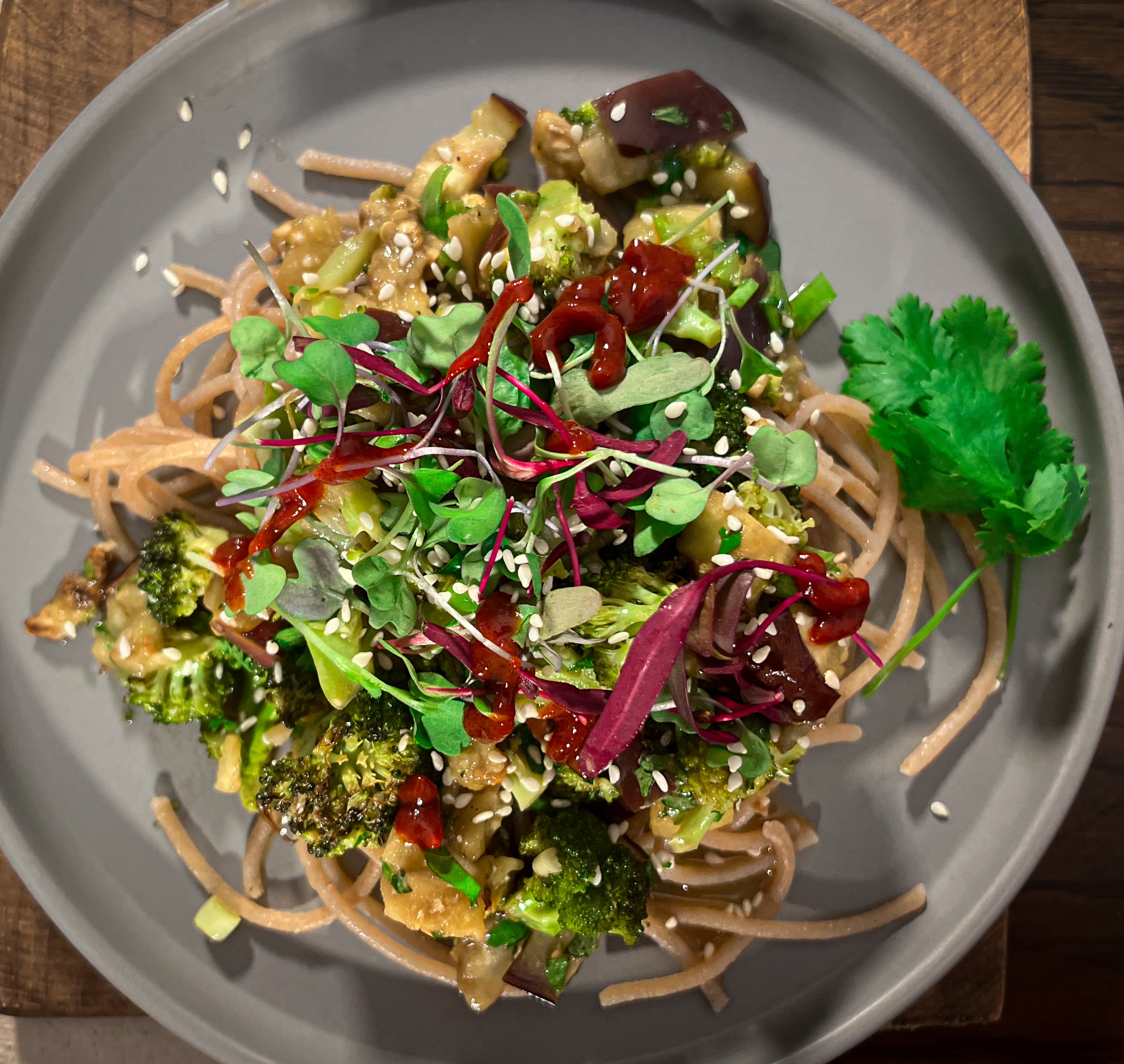 Broccoli and Eggplant Miso Salad