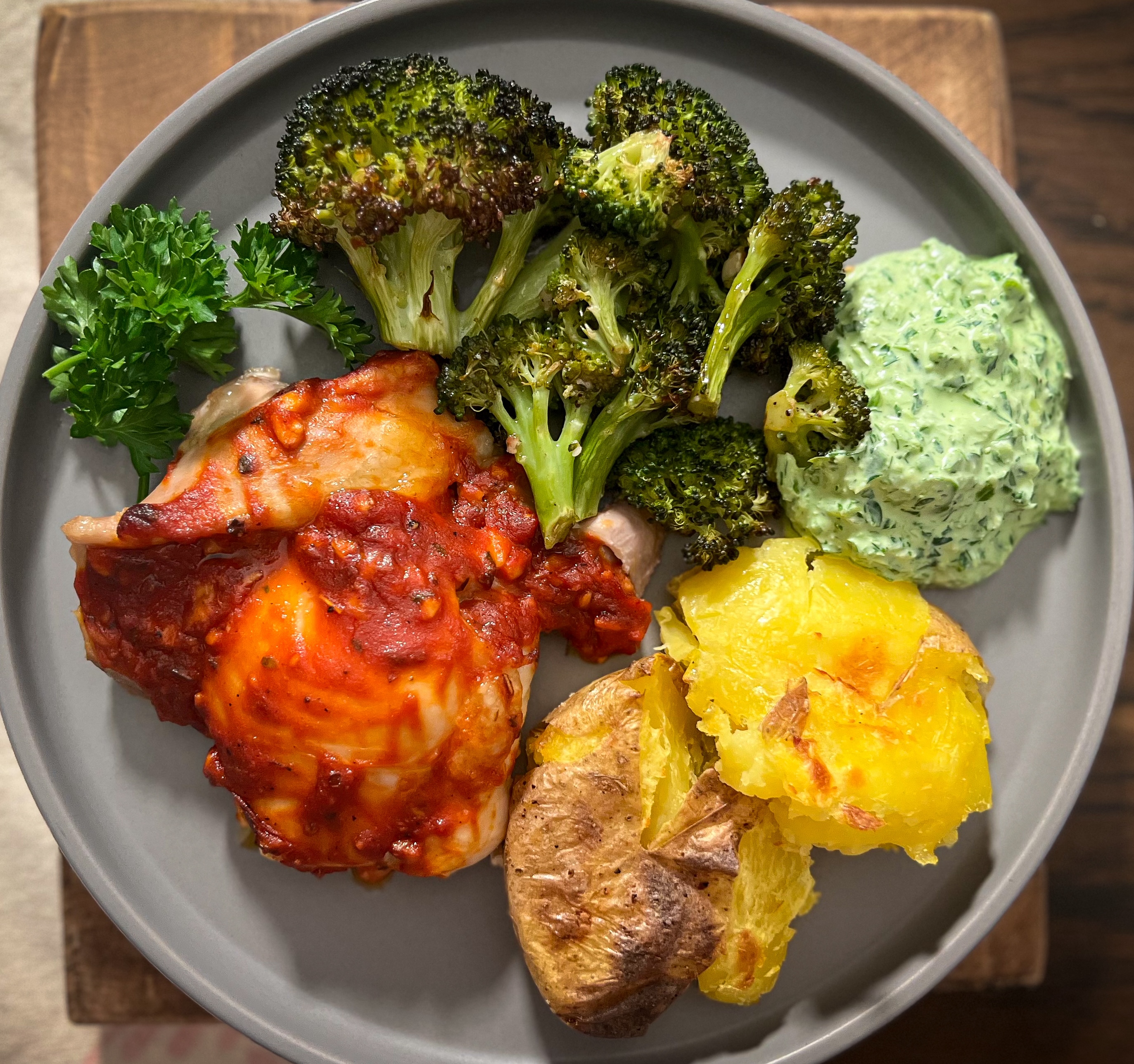 Sheet Pan Chicken with Herby Yogurt & Smashed Potatoes