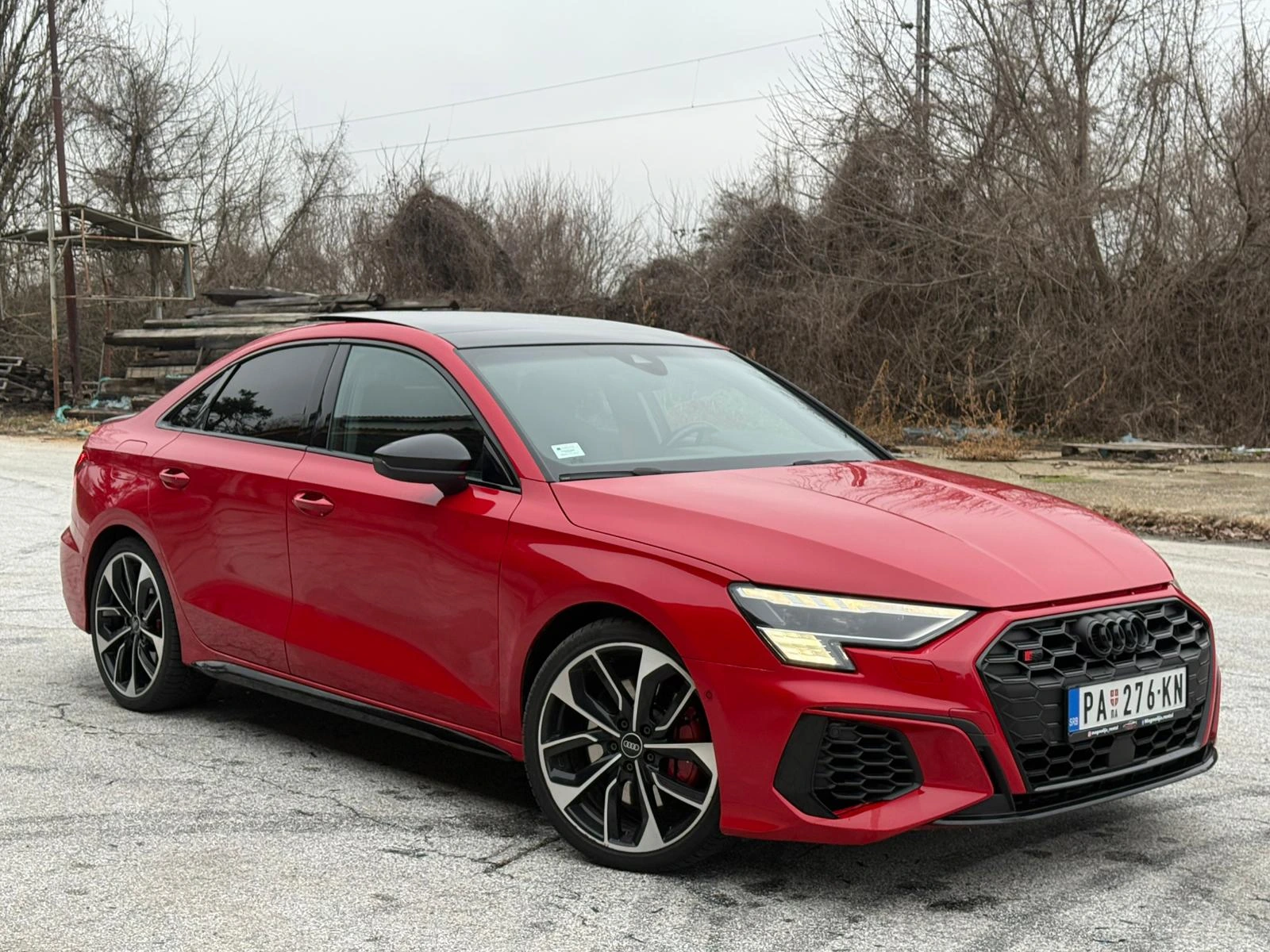 Front view of the re Audi S3 sedan parked in a parking lot