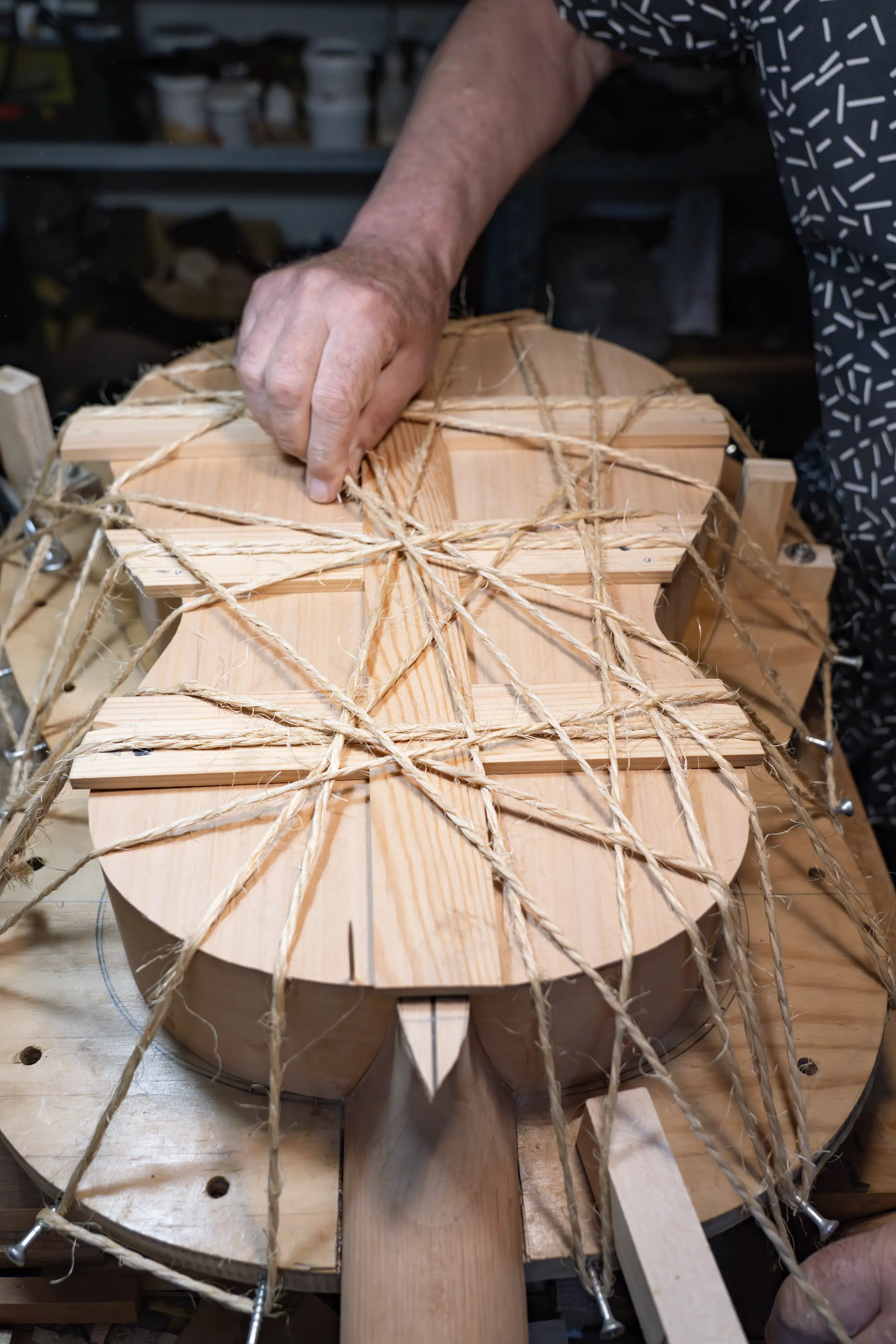 Binding process after gluing. Photo: Duncan Kendall