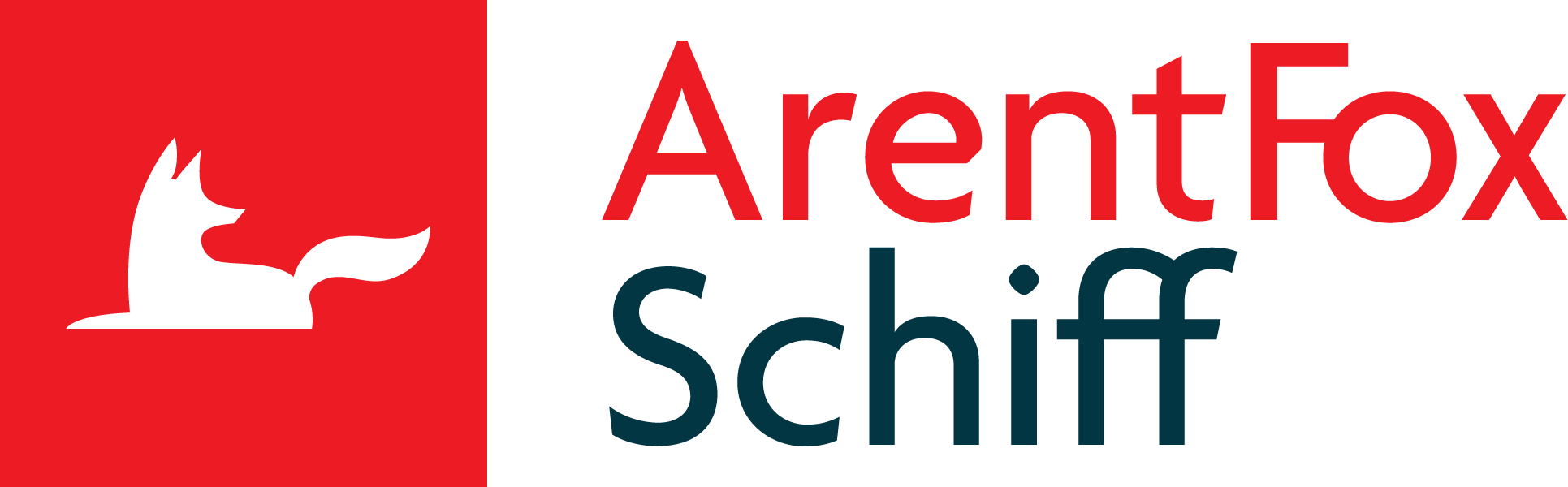 ArentFox Schiff logo with a white fox silhouette on a red square and the company name in red and dark blue text.