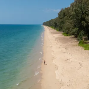Empty sandy beach seen from above