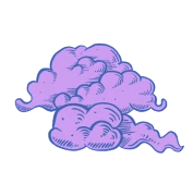 Illustration of three pink stylized clouds with a blue outline.