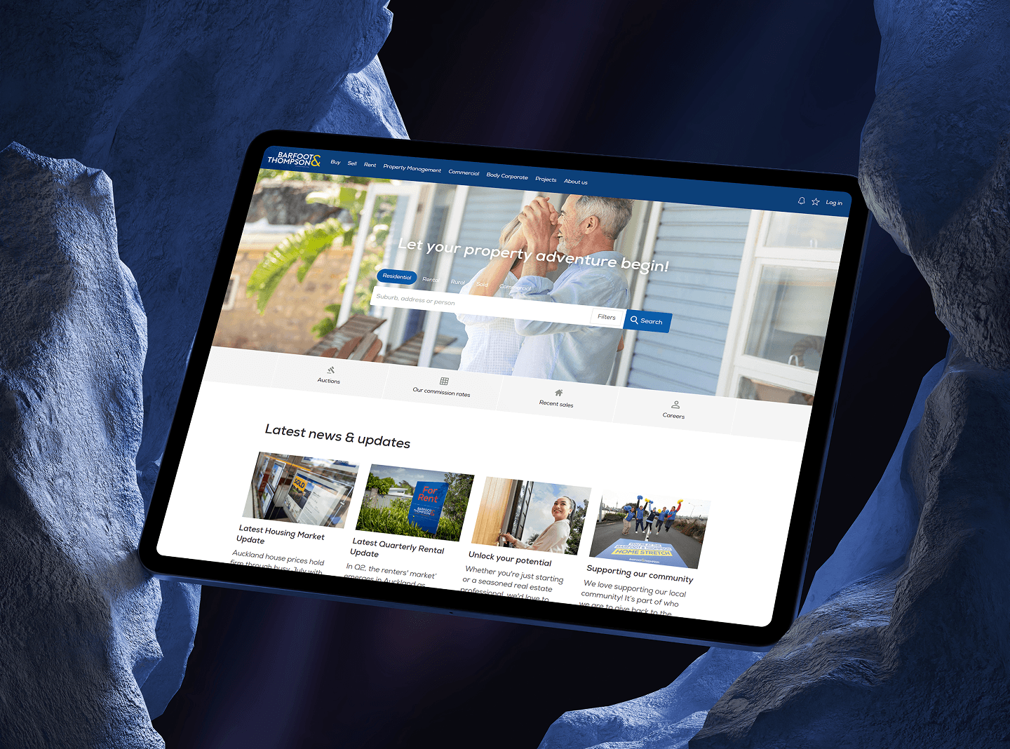 MacBook Pro laptop displaying a real estate webpage featuring a high-end property at 5 Fulham Avenue South Yarra with a pool in front.