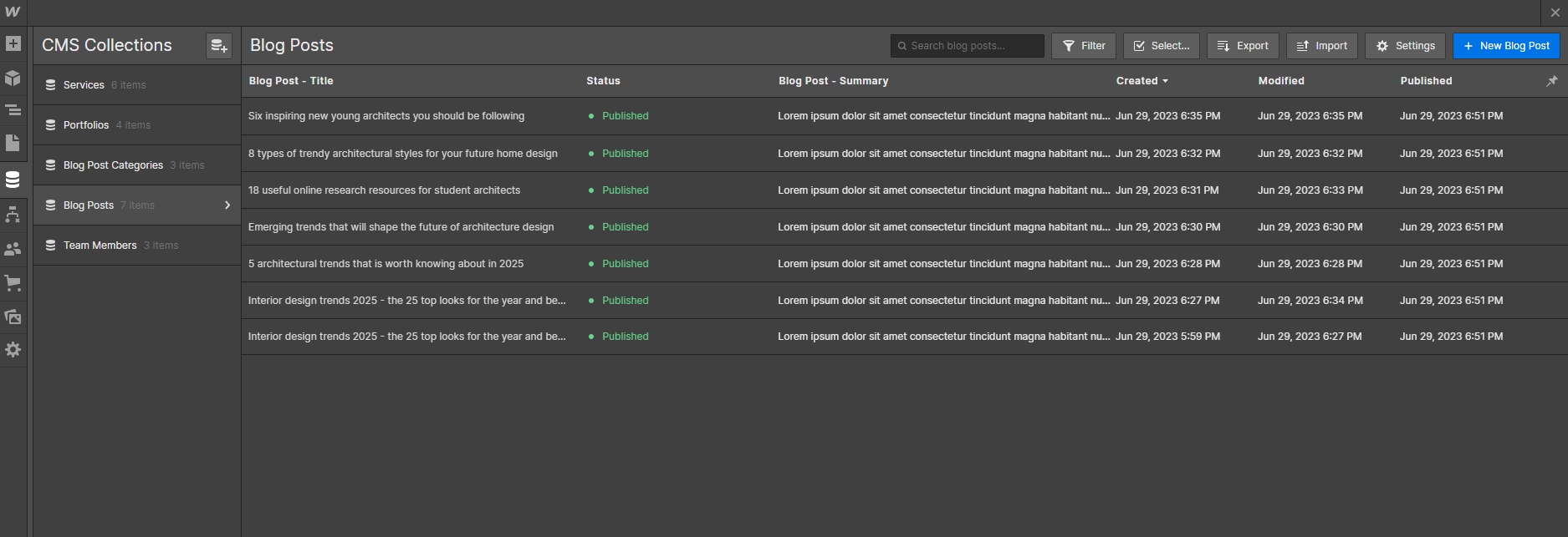 CMS Collection - Architectr X Webflow Template