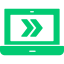 Green fast forward icon inside a rectangular frame.