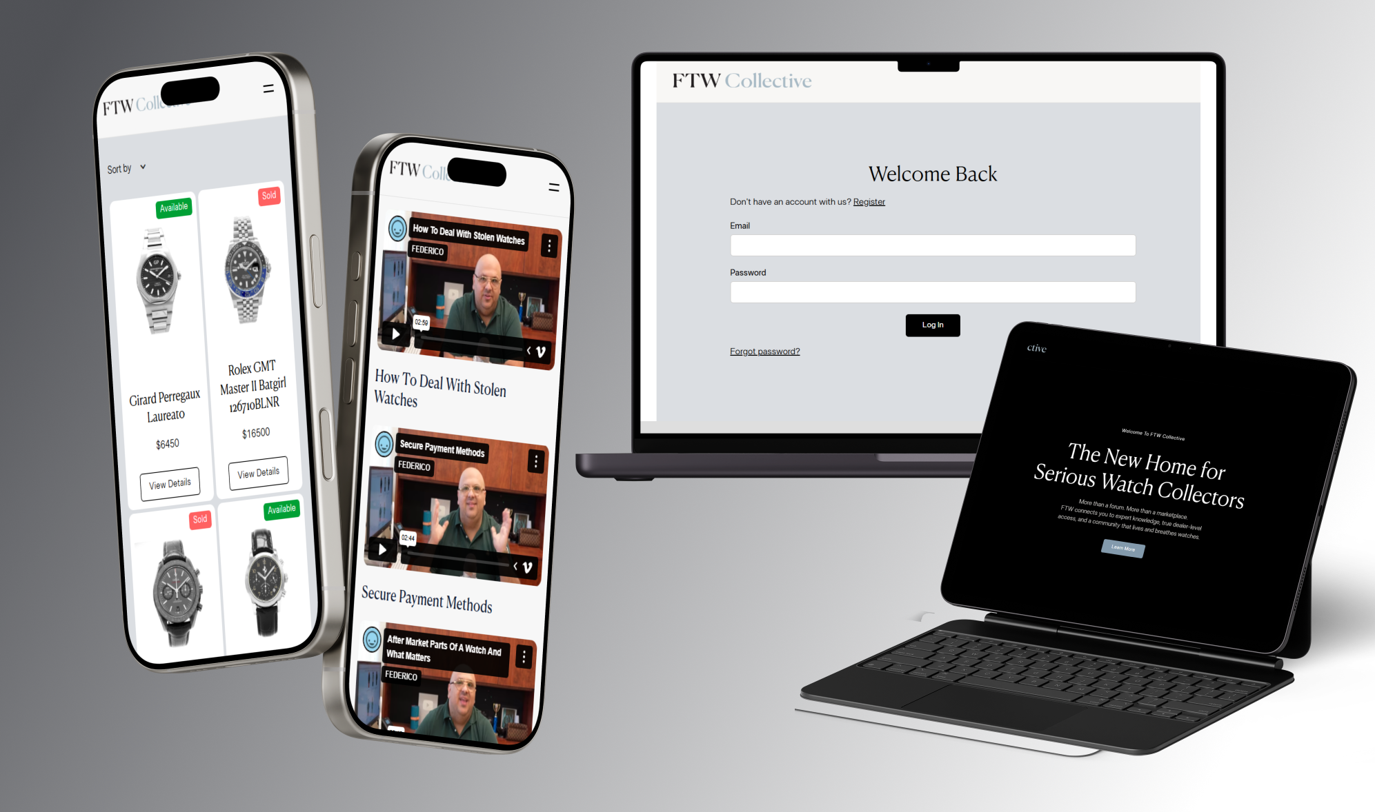 Four devices showing FTW Collective website
