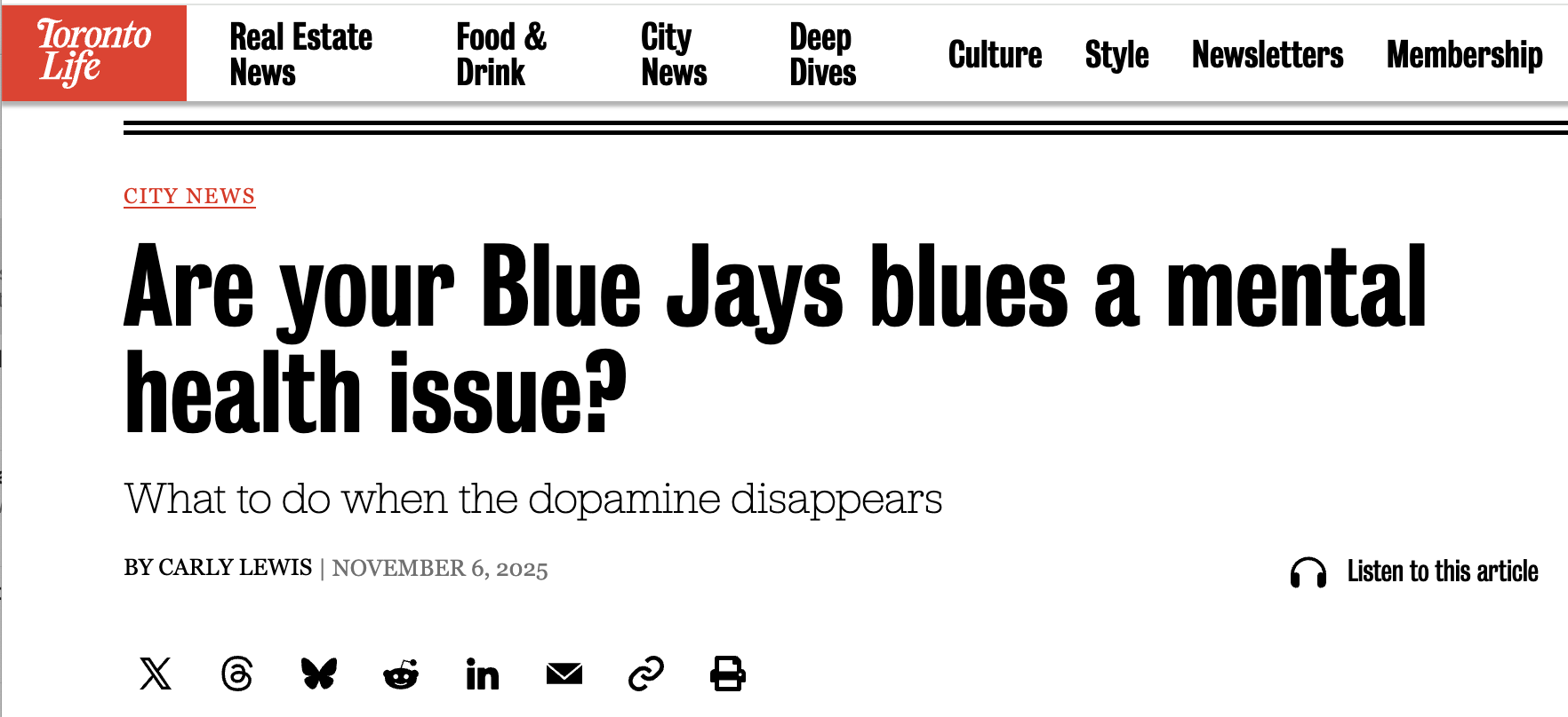 Toronto Life Magazine Article Title