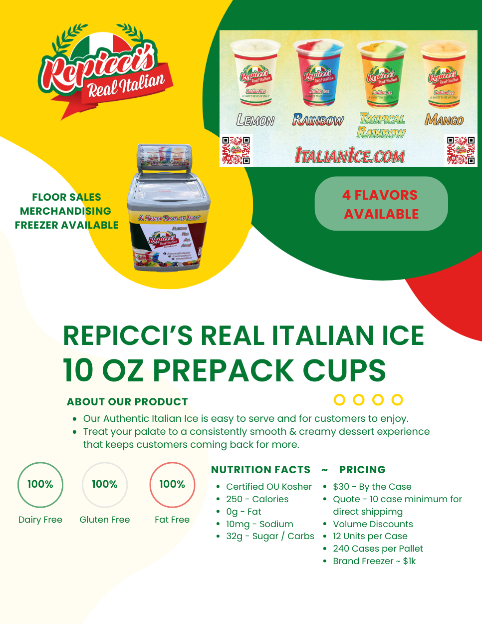 Italian Ice handout for prepackage options.