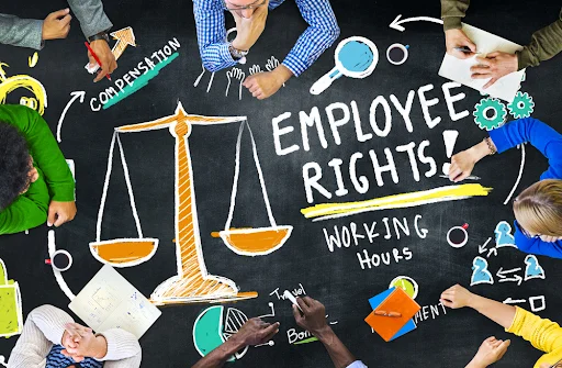 Chalkboard illustration of scales of justice and employee rights for workers compensation in Brisbane - Legalfinda