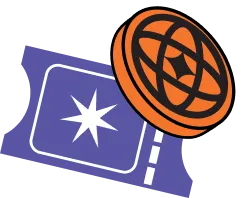 A picture of a ball and a star on a sticker.