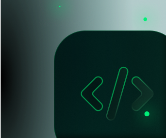 Dark green square with rounded corners featuring a coding symbol consisting of less-than and greater-than signs with a slash.