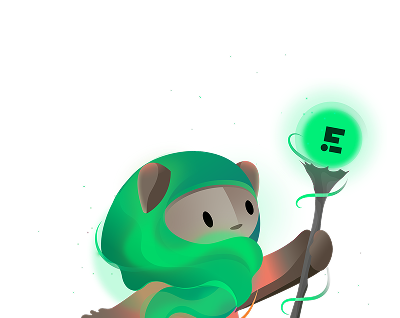 Cartoon character wearing a green hood and scarf, holding a glowing green orb with a black symbol.