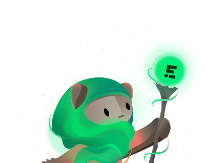 Cartoon character wearing a green hood and scarf, holding a glowing green orb with a black symbol.