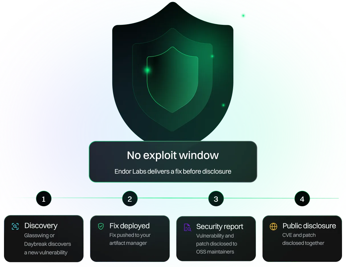 No exploit window diagram: discovery, fix deployed, security report, and public disclosure