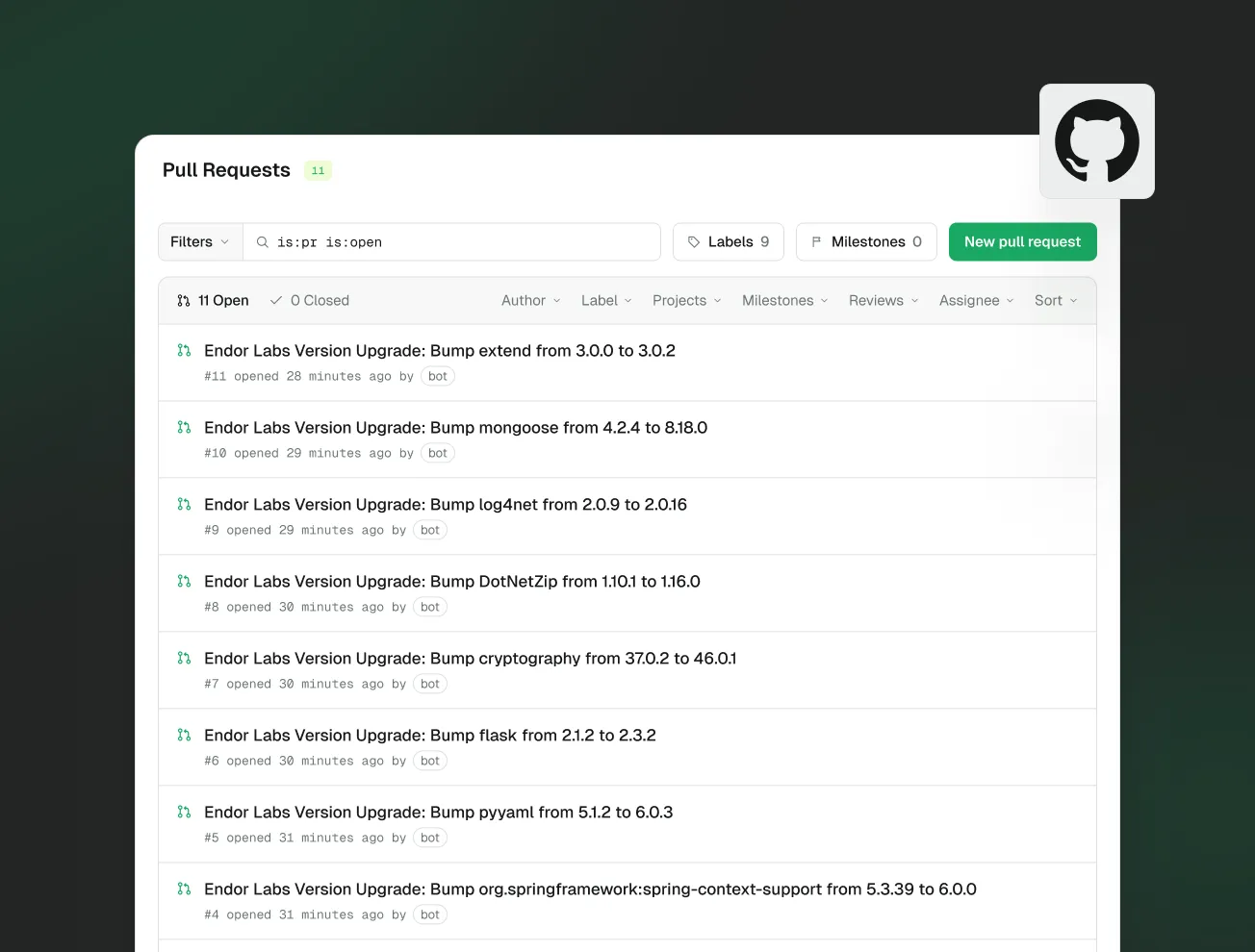 Automated remediation graphic showing fixes applied to vulnerable dependencies