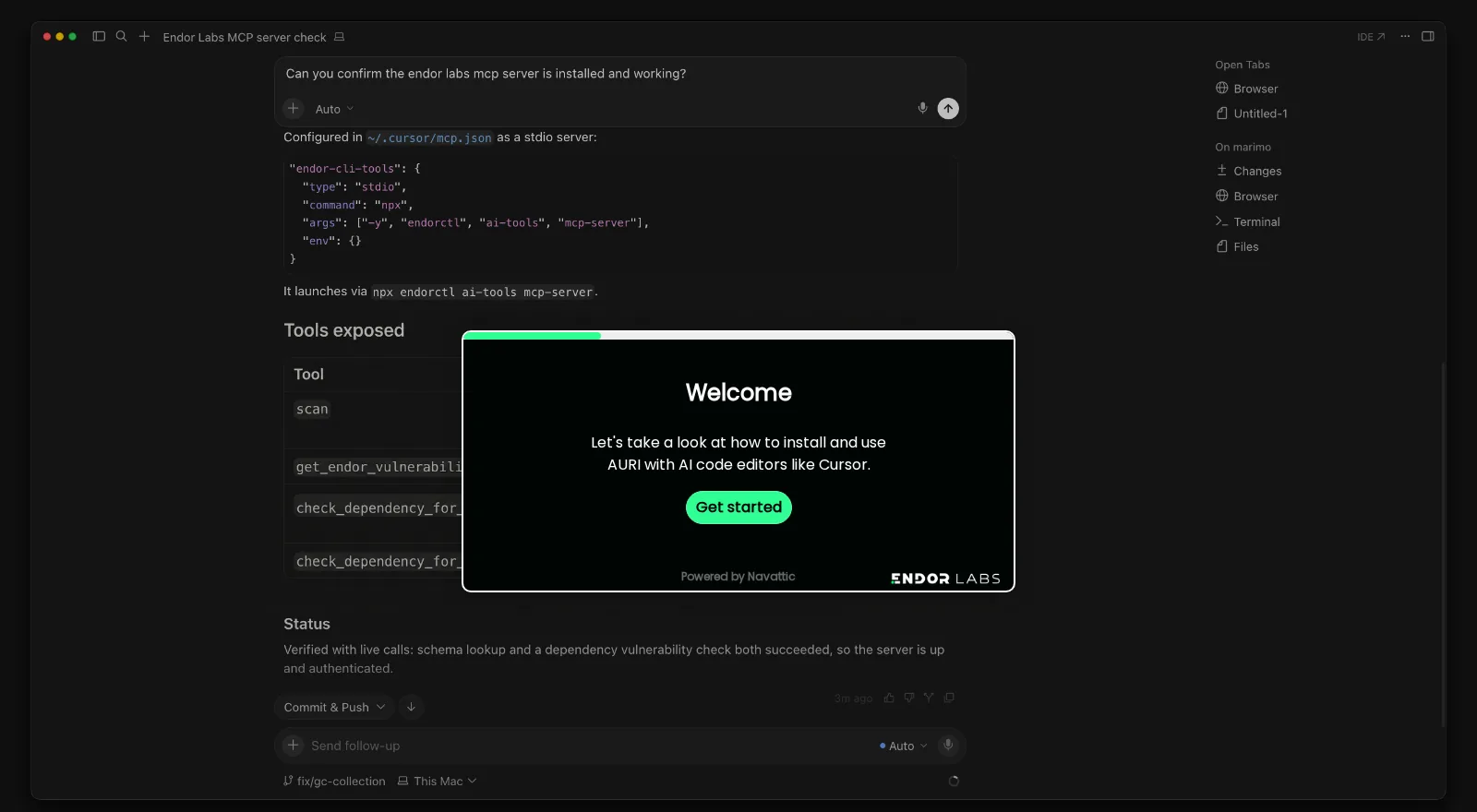 First screen of the Endor Labs MCP server interactive demo