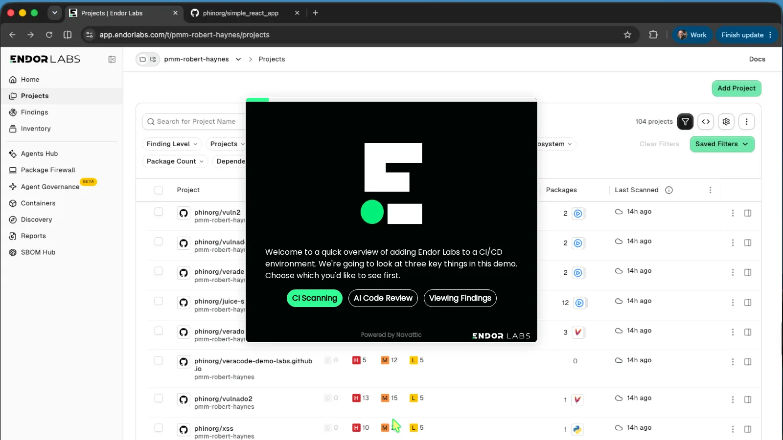 First screen of the interactive demo