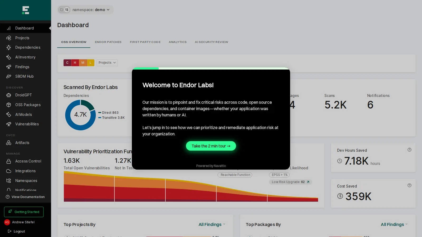 First screen of the interactive demo