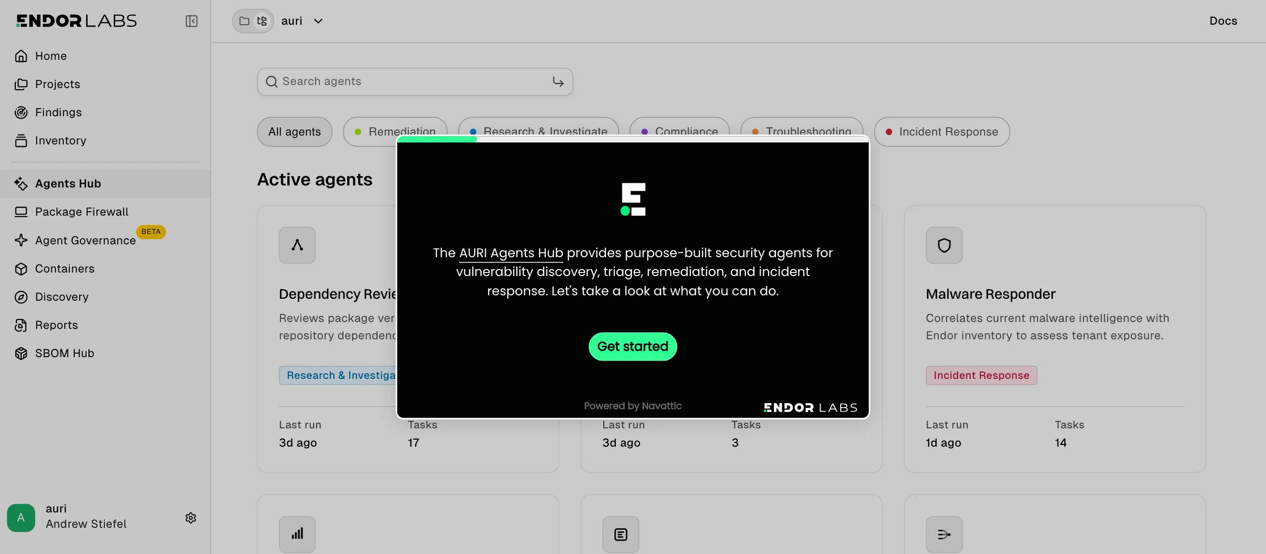 First screen of the AURI Agents Hub interactive demo