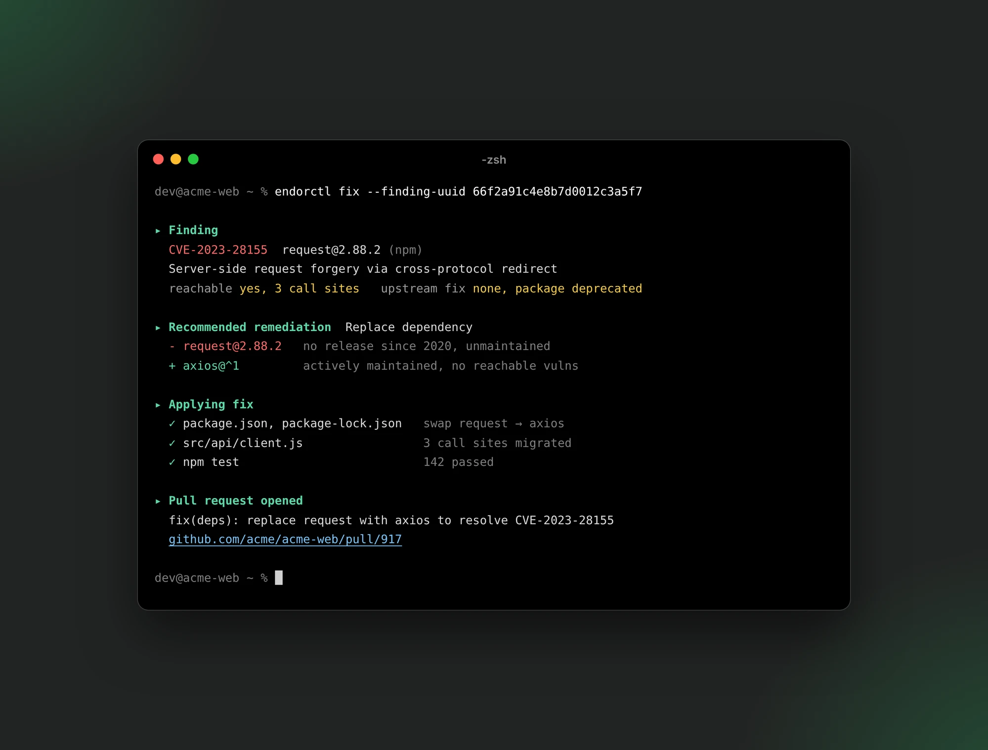 Endor Scores graphic rating an open source component on security, activity, popularity, and operational factors