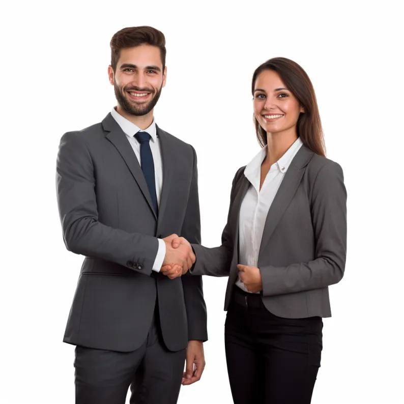 un chasseur immobilier et un agent immobilier se serrent la main