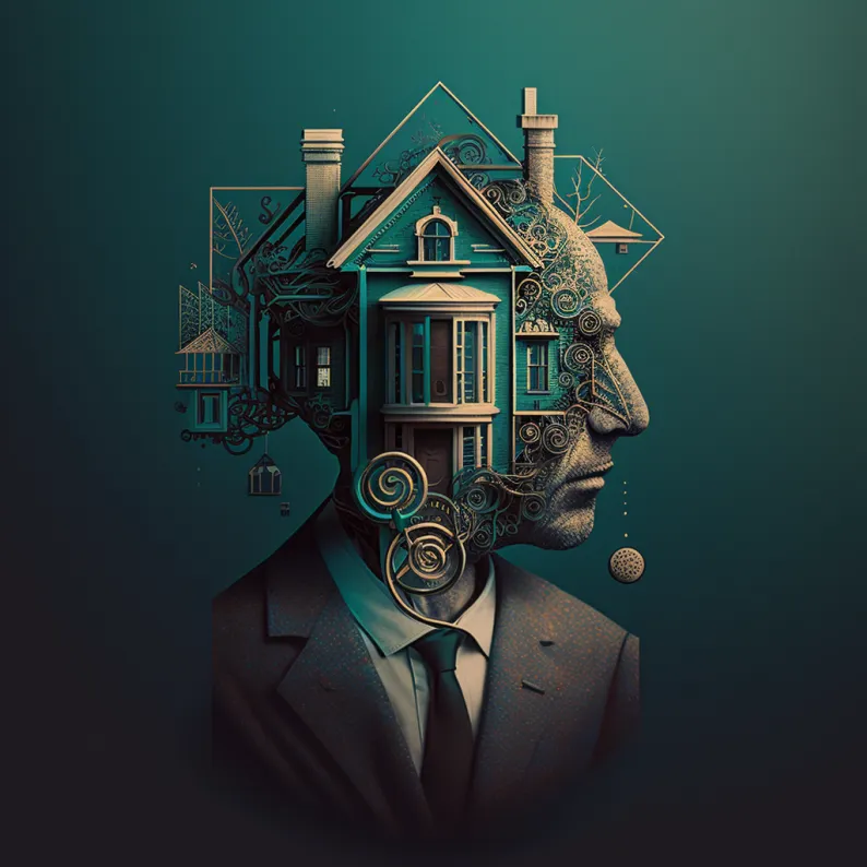 Illustration d'un homme réalisée à partir d'éléments d'architecture