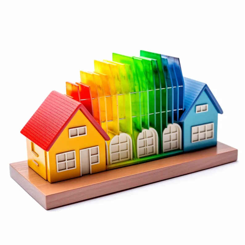 des maisons aux couleurs d'une étiquette DPE