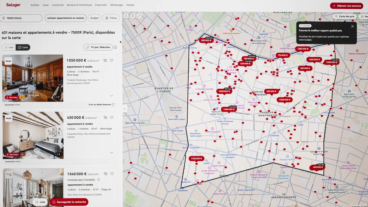 SeLoger real estate listings portal page