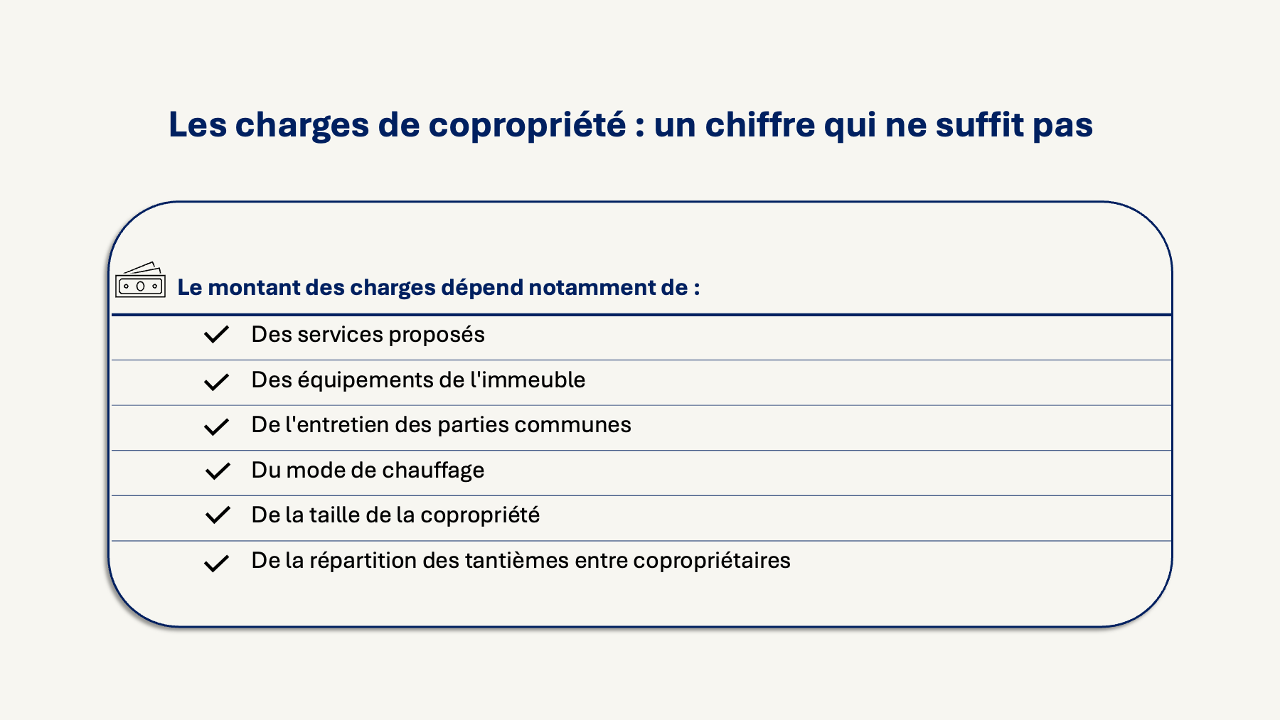 Tableau des éléments qui influence le montant des charges de copropriété