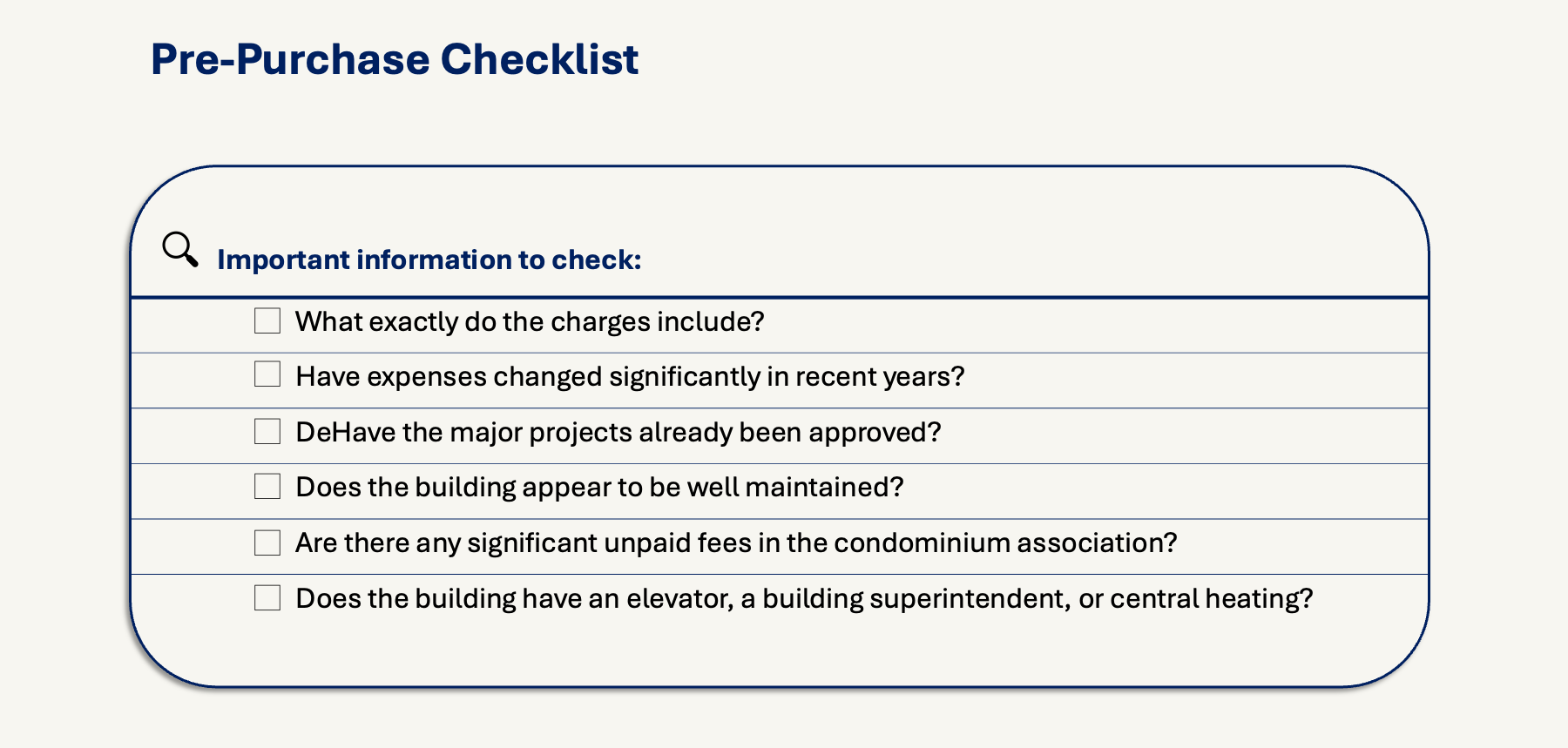 Pre-purchase checklist