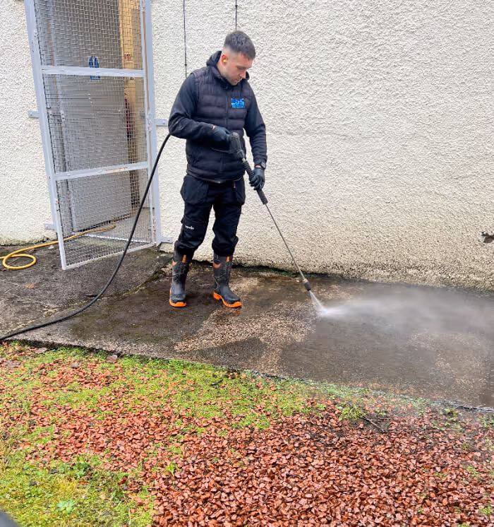 patio cleaning in progress