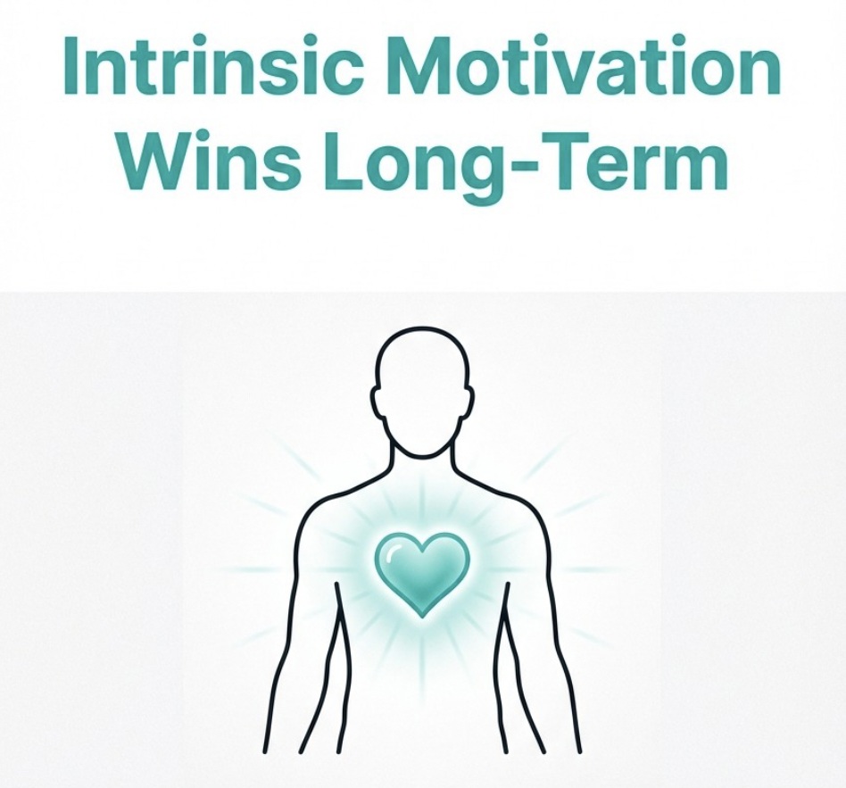 Research shows intrinsic motivation leads to better long-term adherence than external rewards or pressures.