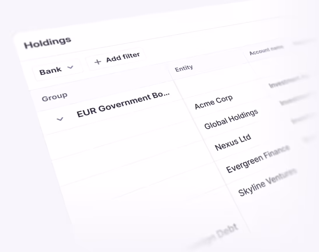 An overview of investment holdings inside the Atlar dashboard