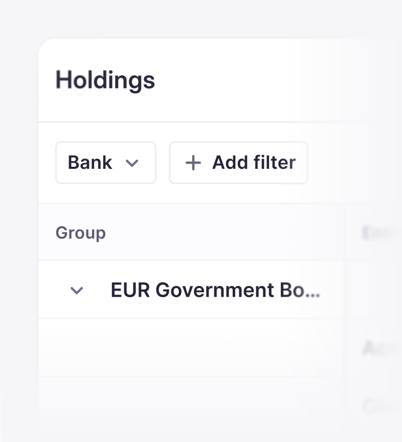 An overview of investment holdings inside the Atlar dashboard